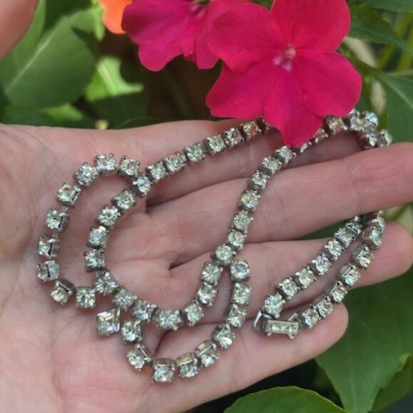 KRAMER Clear Rhinestone Black Tie Choker NECKLACE - Picture 3 of 10